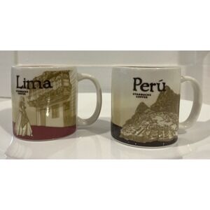 Starbucks Lima and Perú Mugs - Cream and Brown